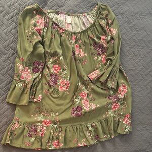 Terra & Sky Olive Floral Blouse